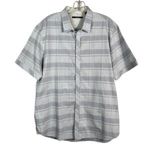 7 Diamonds Mens Light Gray Plaid Print Short Sleeve Button Down Shirt XL Casual